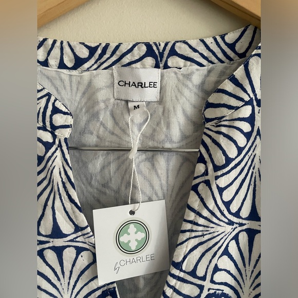 NWT-Charleston Shoe Company Aubrey Maxi Dress Blue and White Ruffle Sleeves Sz M - Picture 5 of 14